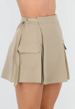 Beige Cargo Skort met Plooien en Onderbroekje