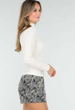 Beige Coltrui Top met Lange Mouwen