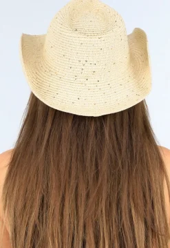 Beige Cowboy Hoed met Aantrekkoord en Pailletten