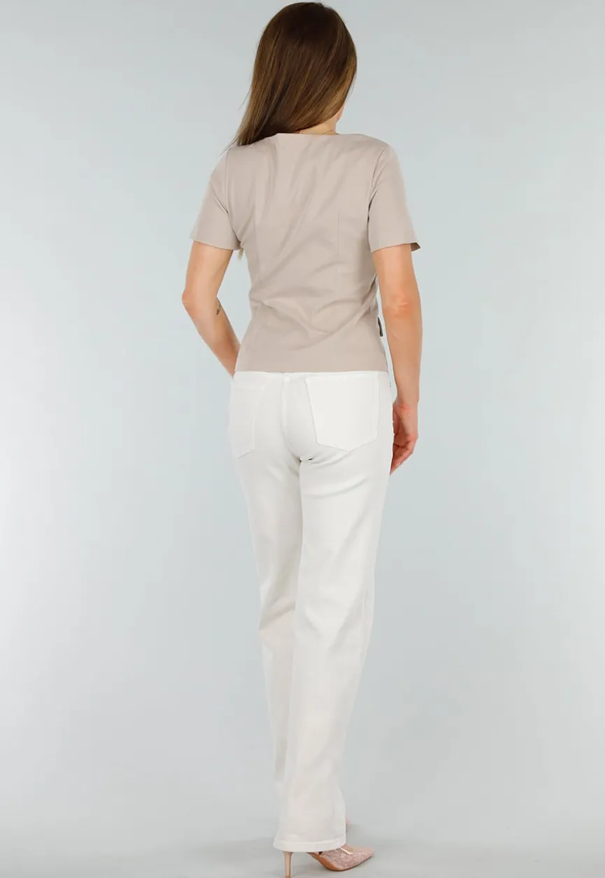 Beige Cropped fit Blazer Look Top met Binnen Voering en Knoopsluiting