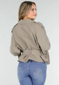 Beige Cropped Trenchcoat Jas met Strikceintuur