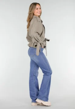 Beige Cropped Trenchcoat Jas met Strikceintuur