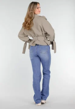Beige Cropped Trenchcoat Jas met Strikceintuur