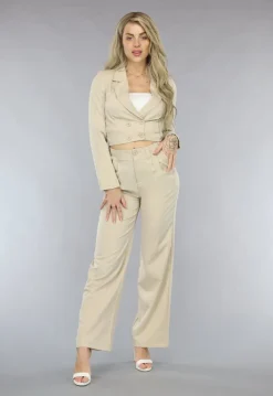 Beige 2-delig Pak met Wijde Broek