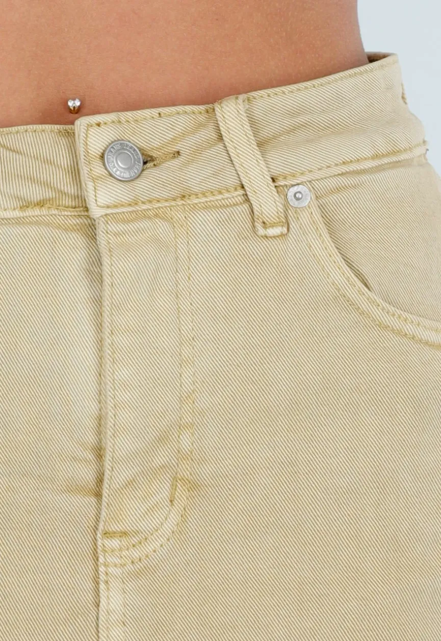 Beige Denim Skort met Stretch en Hoge Taille