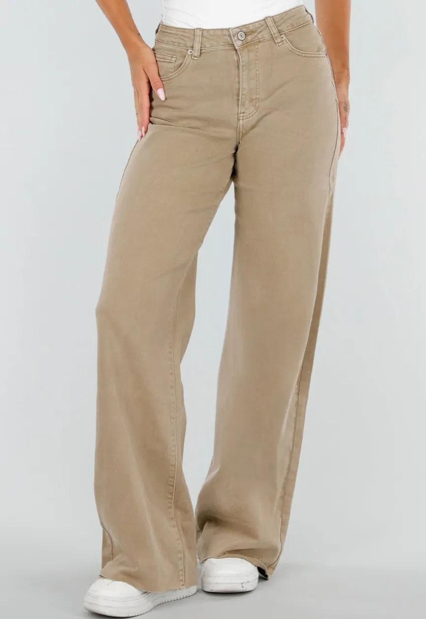 Beige Denim Tall Jeans met Straight Leg en Hoge Taille