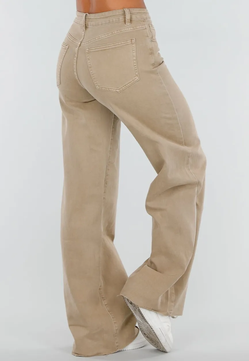 Beige Denim Tall Jeans met Straight Leg en Hoge Taille