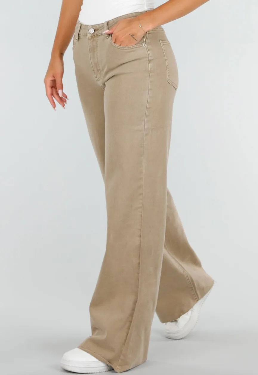 Beige Denim Tall Jeans met Straight Leg en Hoge Taille