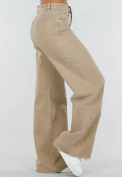 Beige Denim Tall Jeans met Straight Leg en Hoge Taille