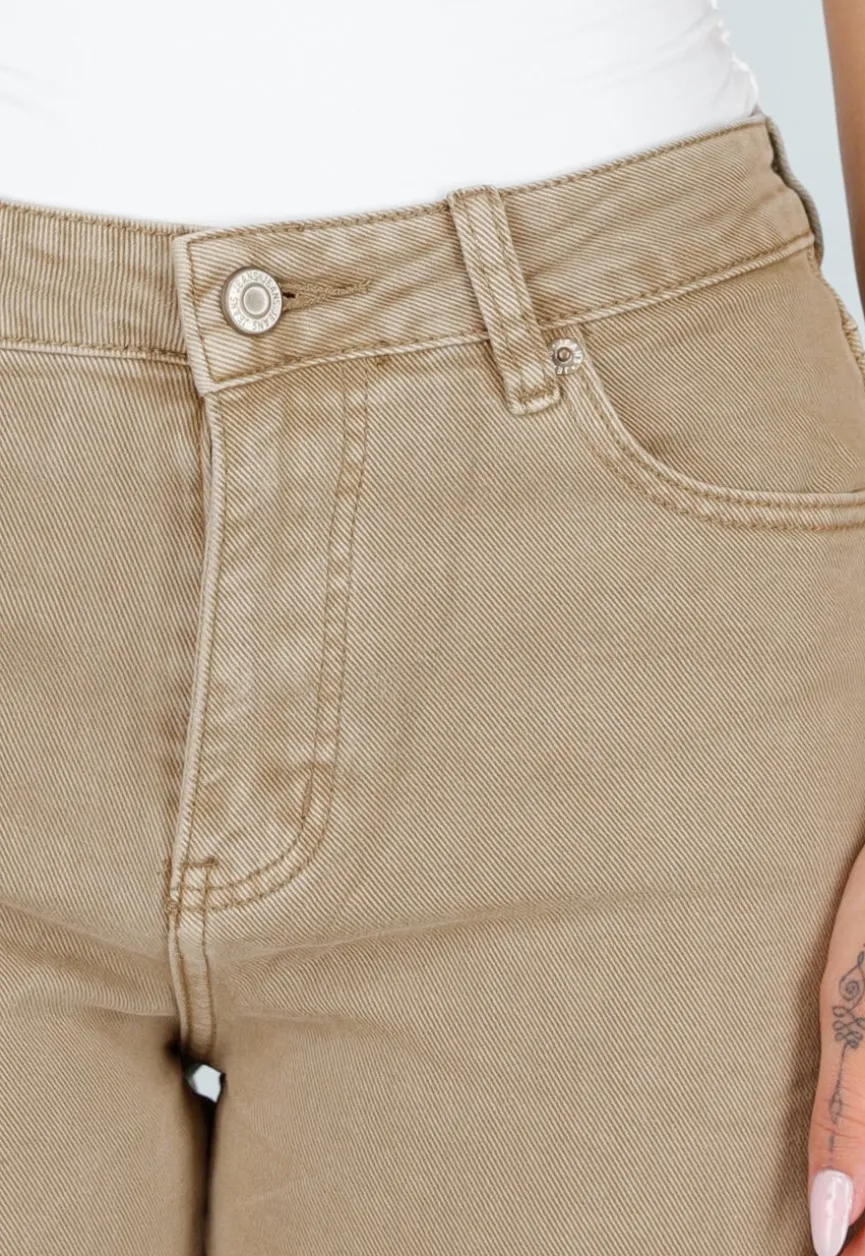 Beige Denim Tall Jeans met Straight Leg en Hoge Taille