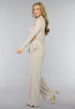 Beige Elastische Glitter Broek