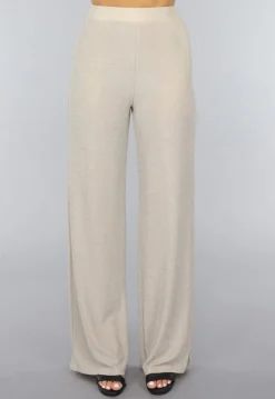 Beige Elastische Glitter Broek