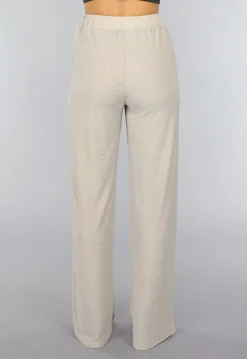 Beige Elastische Glitter Broek
