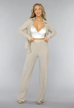 Beige Elastische Glitter Broek