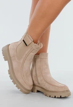 Beige Enkellaarsjes met Chunky Zool en Suèdelook