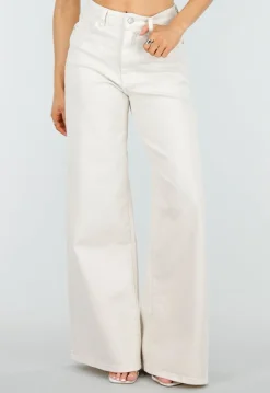 Beige Extra Wide Leg Jeans met Hoge Taille en Stretch