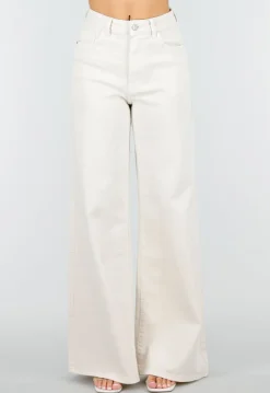 Beige Extra Wide Leg Jeans met Hoge Taille en Stretch
