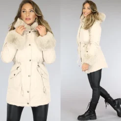Beige Faux Fur Gevoerde Winterjas
