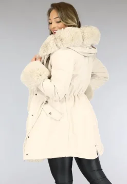 Beige Faux Fur Gevoerde Winterjas