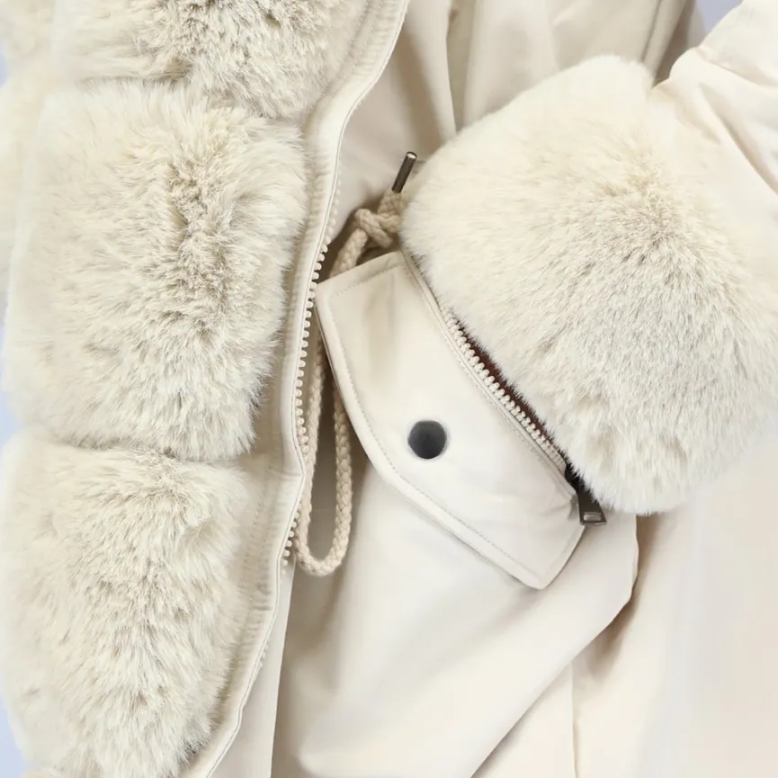 Beige Faux Fur Gevoerde Winterjas
