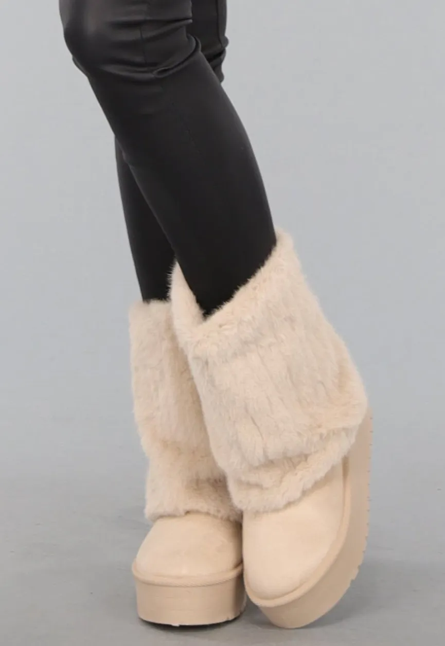 Beige Faux Fur Laarzen met Plateau
