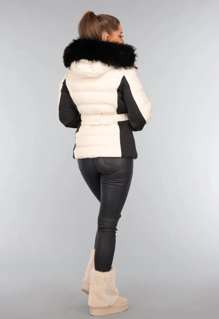 Beige Faux Fur Laarzen met Plateau