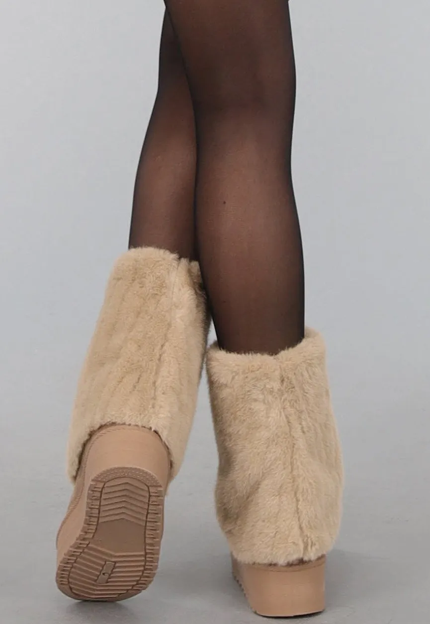 Beige Faux Fur Overslag Laarsjes