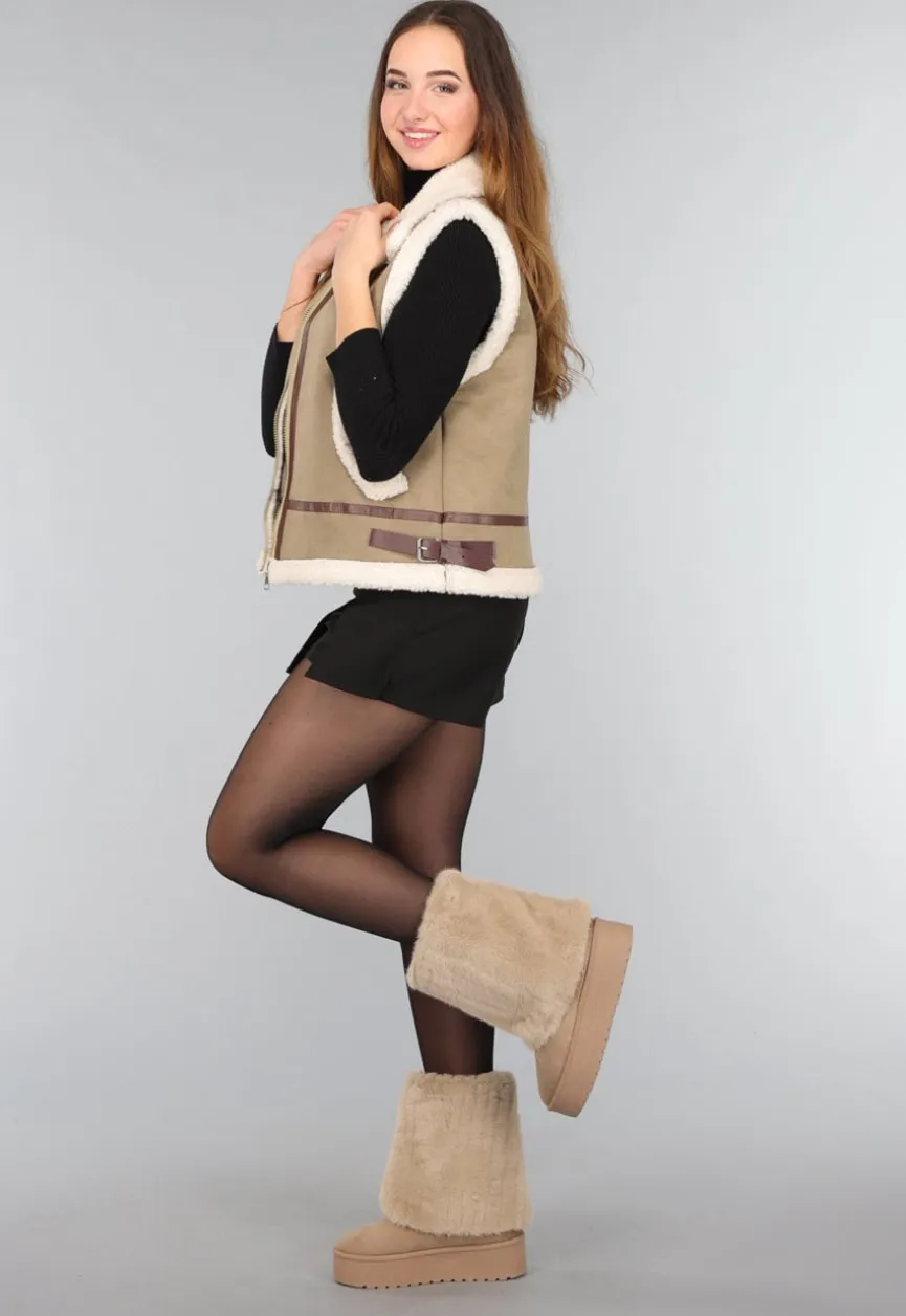 Beige Faux Fur Overslag Laarsjes
