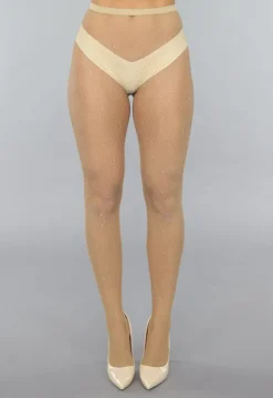Beige Fishnet Panty met Strass Steentjes