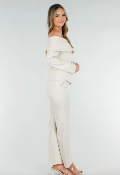 Beige Flared Pantalon met Elastische Tailleband