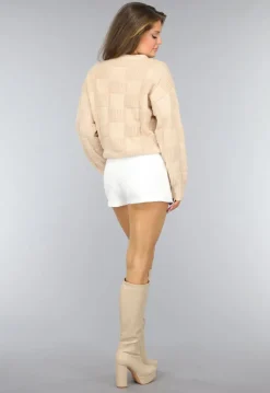 Beige Geblokte Trui
