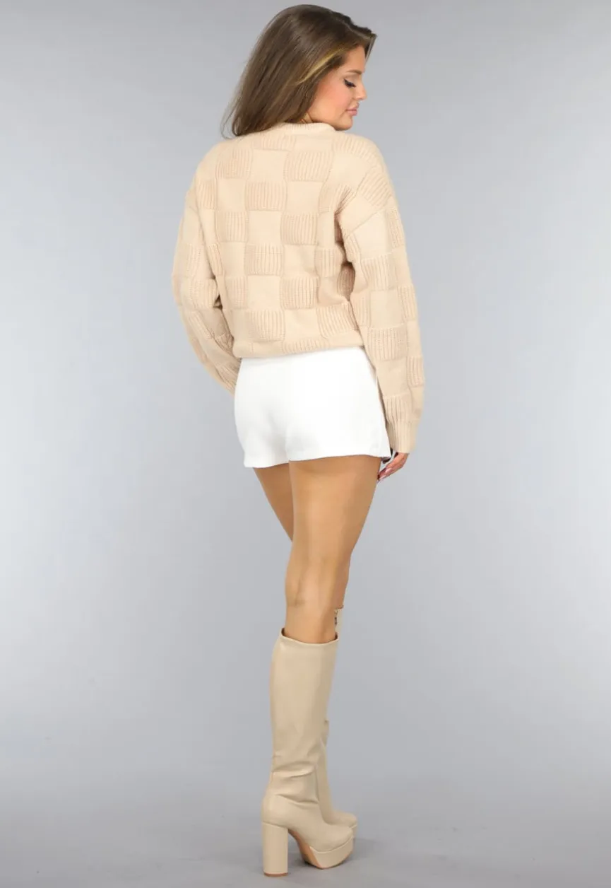 Beige Geblokte Trui