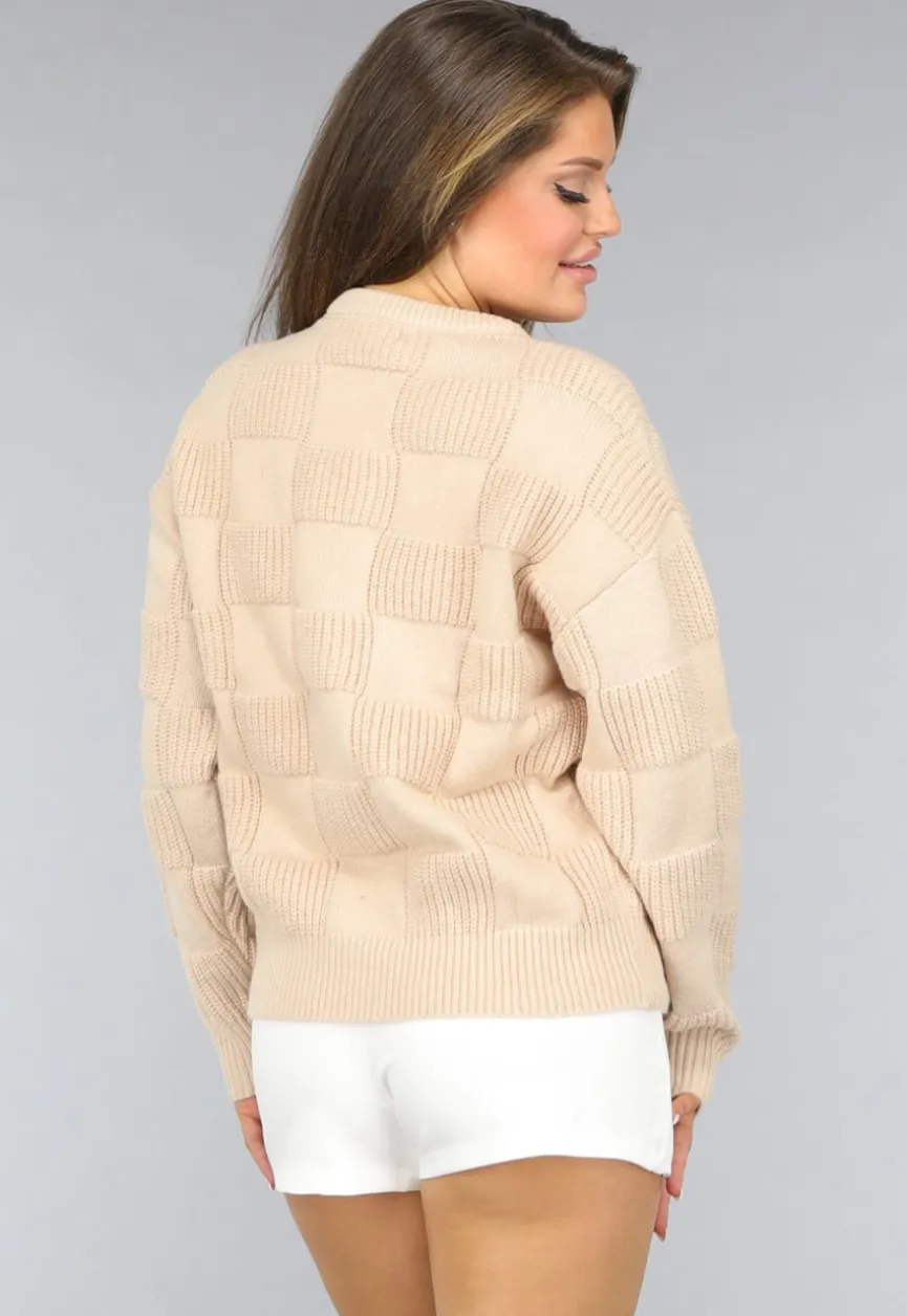 Beige Geblokte Trui
