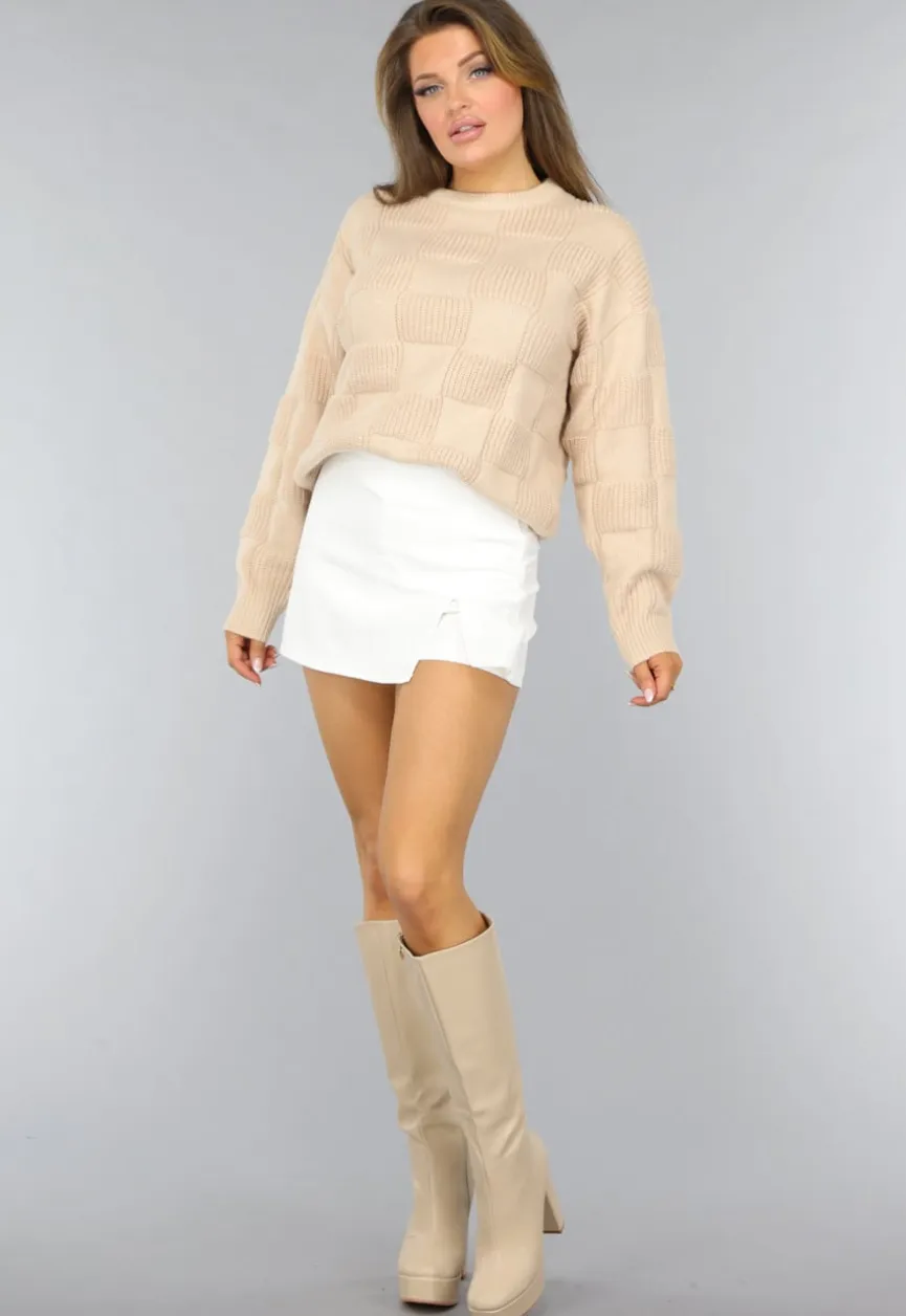 Beige Geblokte Trui