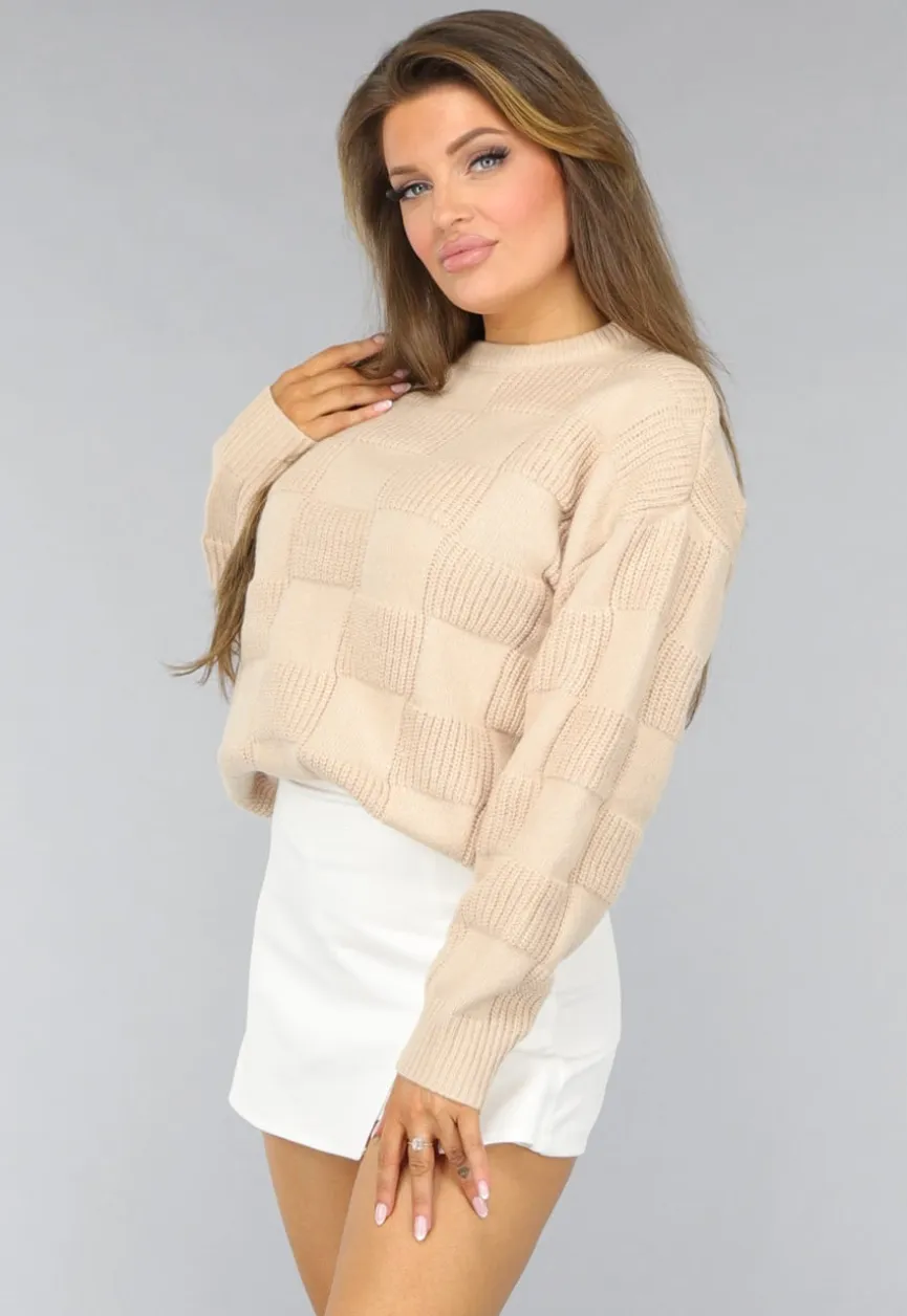 Beige Geblokte Trui