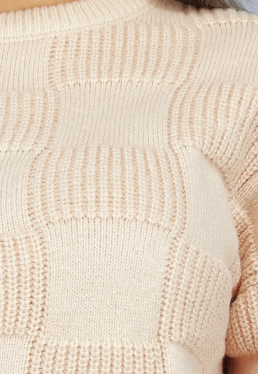 Beige Geblokte Trui