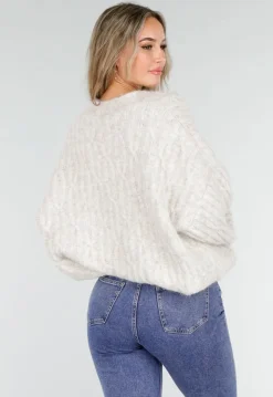 Beige Gebreid Oversized Vest met Goudkleurige Knopen