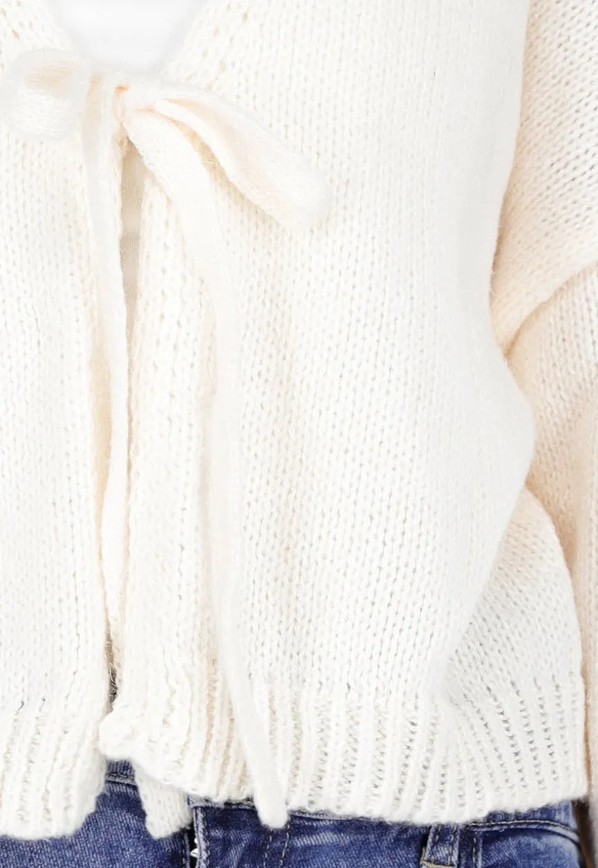 Beige Gebreid Vest met Strik aan de Voorzijde