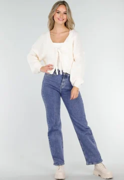 Beige Gebreid Vest met Strik aan de Voorzijde
