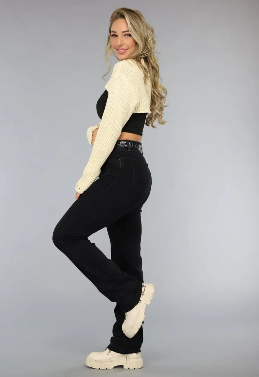 Beige Gehaakt Bolero Truitje met Gescheurde Look