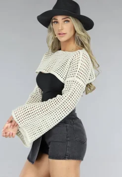 Beige Gehaakte Bohemian Bolero