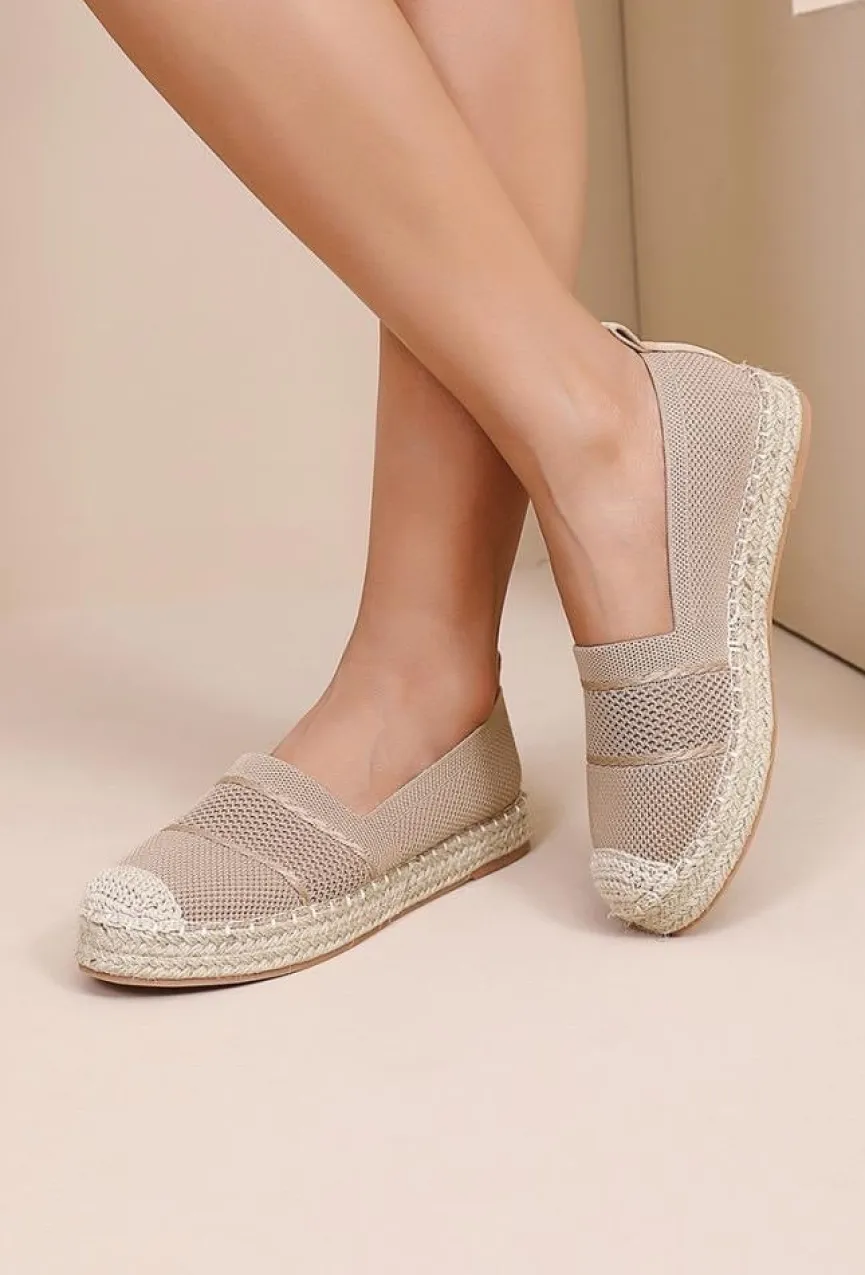 Beige Gehaakte Espadrilles Instappers met Gevlochten Zool