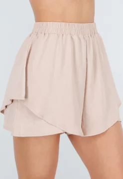 Beige Gelaagde Linnenlook Short met Stretch Band