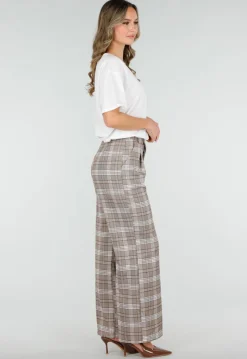 Beige Geruite Pantalon Straight Leg