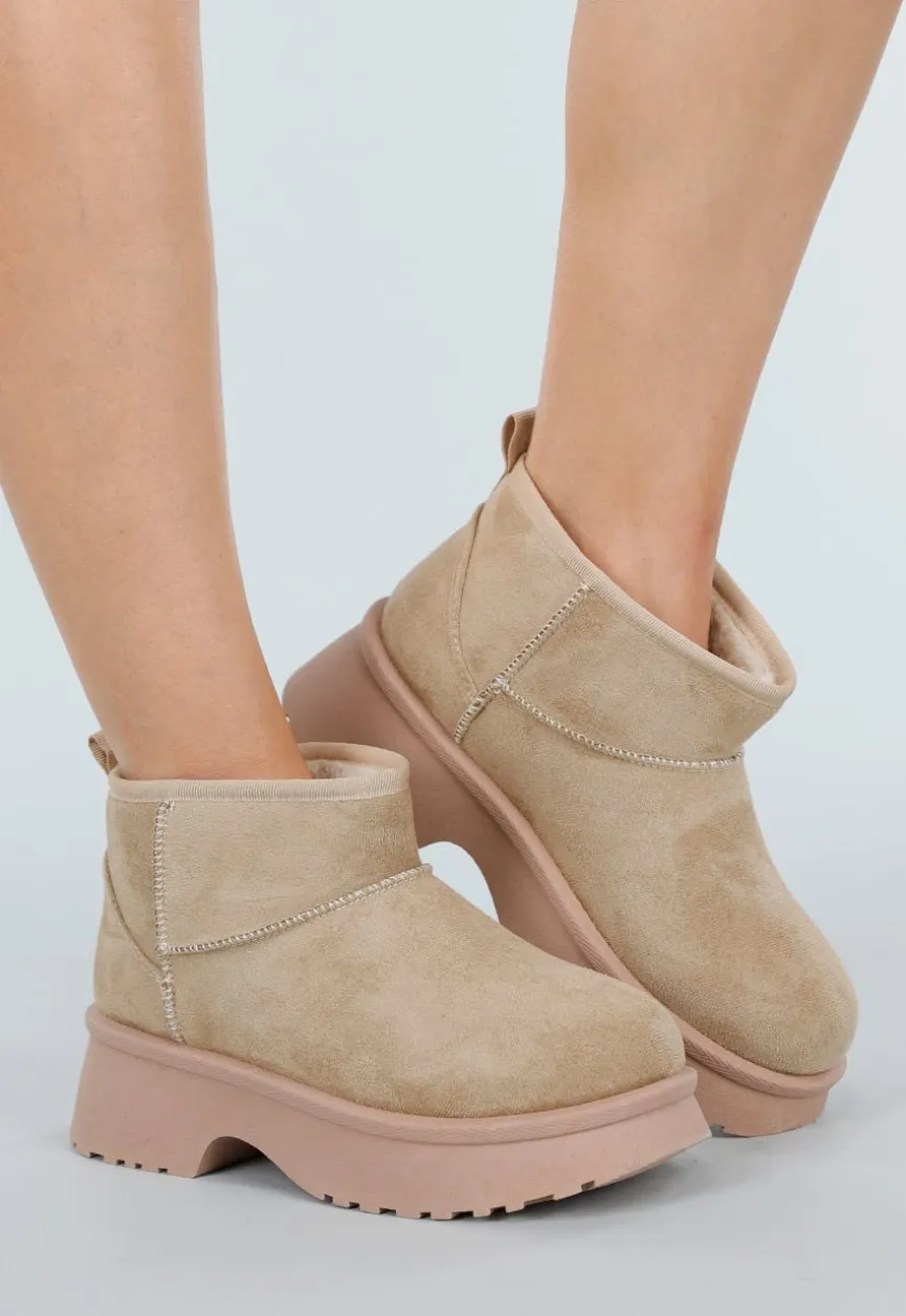Beige Gevoerde Warme Boots met Teddy Binnenkant