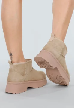 Beige Gevoerde Warme Boots met Teddy Binnenkant