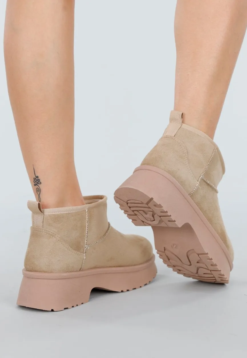 Beige Gevoerde Warme Boots met Teddy Binnenkant