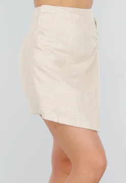 Beige Geweven Asymmetrische Rok met Overslag