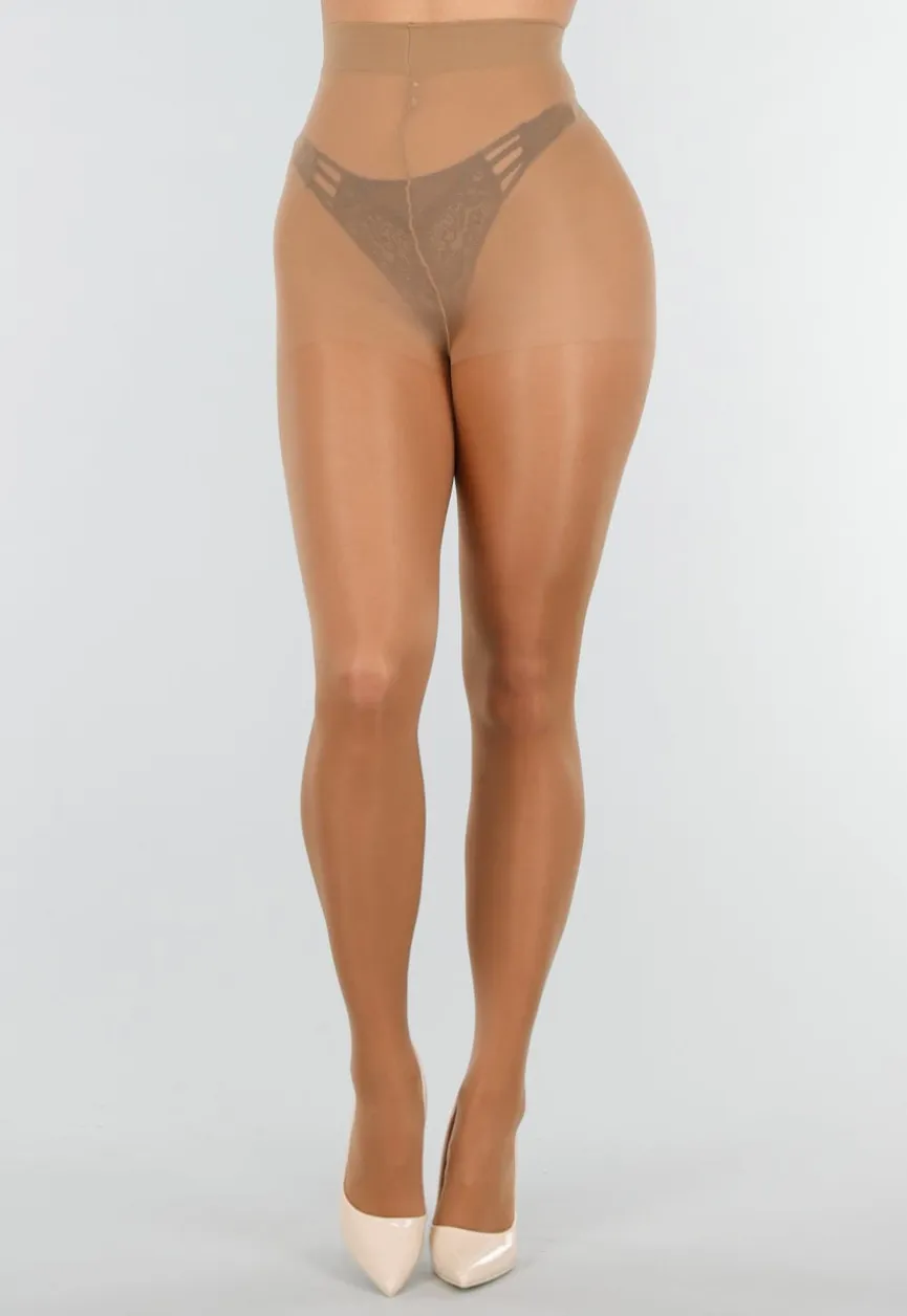 Beige Glanzende Tall Panty met Hoge Taille en Corrigerend Effect
