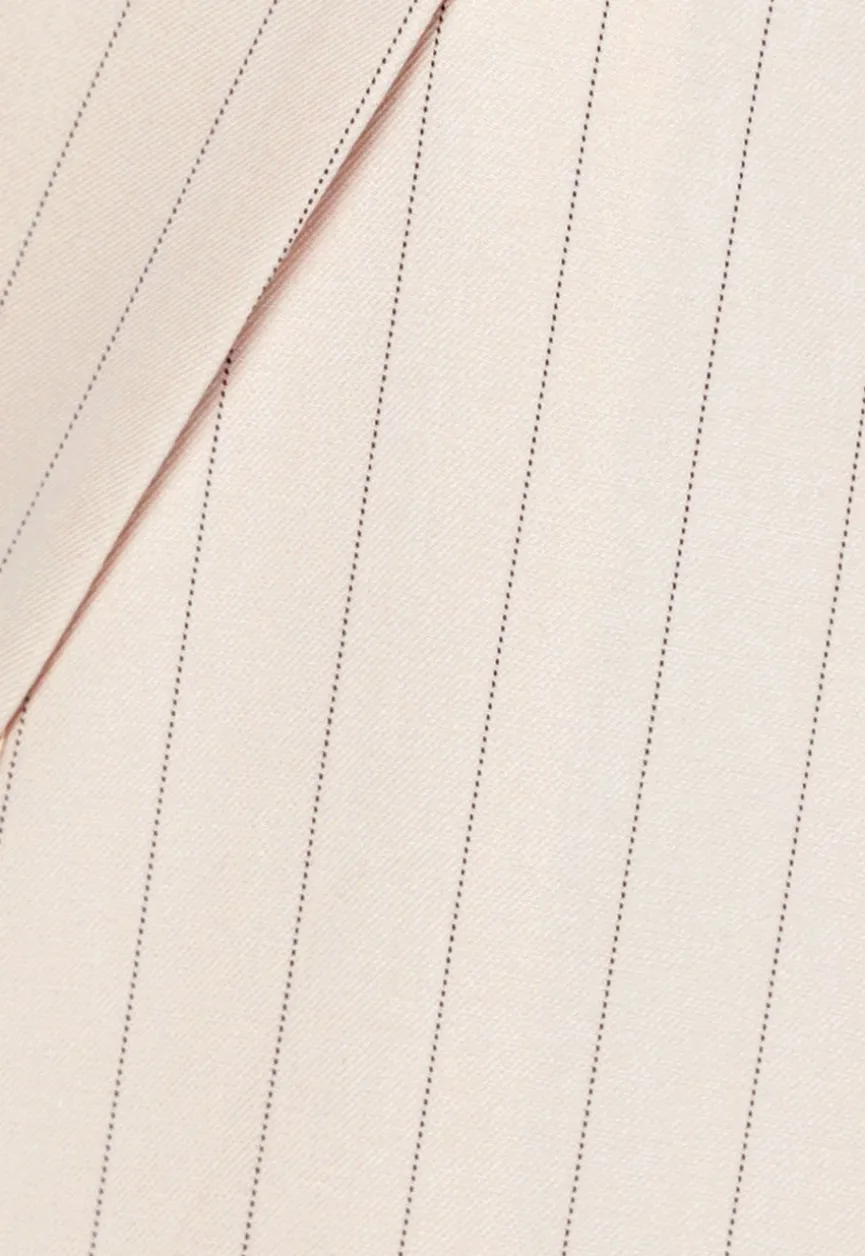 Beige Halflange Blazer met Streepjes Patroon